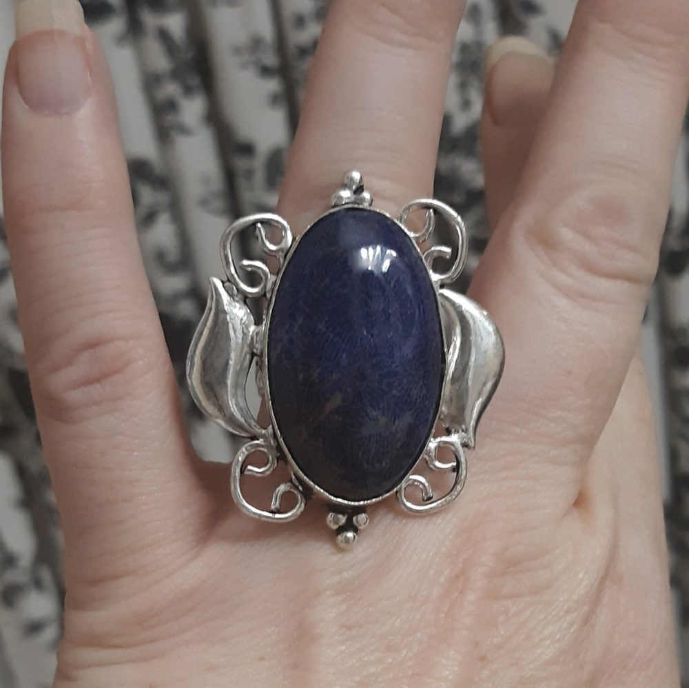 New Fossil Coral 925 Silver Ring.